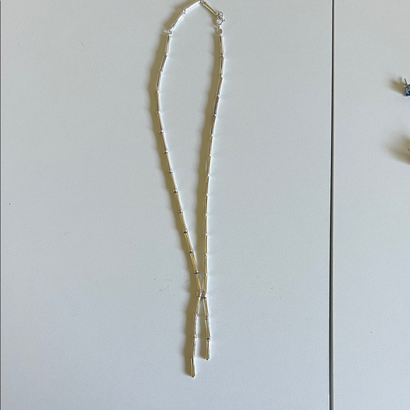 Elegant Sterling Silver Bamboo Y Necklace